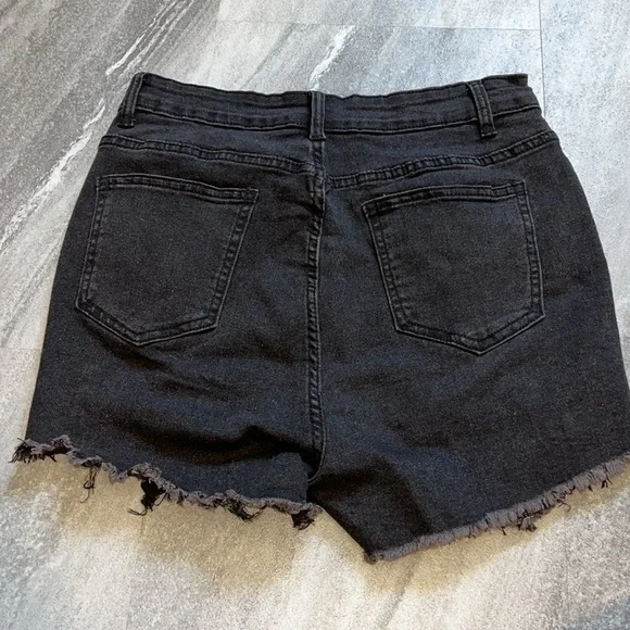 Shein Curve 0XL black high rise ripped denim shorts jean shorts stretchy - Picture 5 of 8